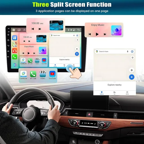 Vista 6 de [8-Core 4+64GB] Android 13 Doble DIN Radio de coche estéreo con Carplay inalámbrico y Android Auto, radio de coche de 9 pulgadas, soporte de espejo