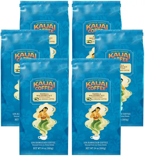 Vista 10 de Kauai Café molido, descafeinado tostado medio, café molido arábica del mayor productor de café de Hawái, aroma brillante con notas florales ligeras