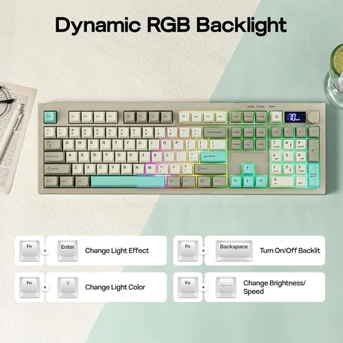 Vista 7 de EPOMAKER Aula S102 PRO Membrane Gaming Keyboard with TFT Screen, Volume Knob & Number Pad, BT/2.4G/USB, RGB Backlit, Creamy Silicone Structure, Grey