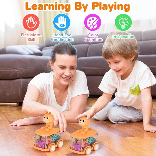 Vista 5 de ShinySong Coches de juguete para bebés, auto de prensa y marcha para niños pequeños, juguetes iluminados, regalos de cumpleaños para niños y niñas