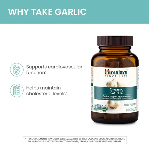 Vista 4 de Himalaya Ajo orgánico, para la salud total del corazón, colesterol y apoyo inmunológico, 1.400 mg, 60 cápsulas, suministro de 15 días