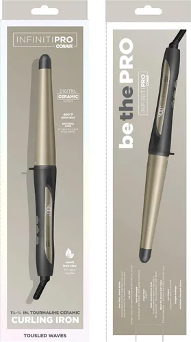 Vista 6 de INFINITIPRO BY CONAIR - Rizador de pelo de cerámica con turmalina de 1.25 pulgadas a 1.9 centímetros, varilla cónica produce ondas de playa