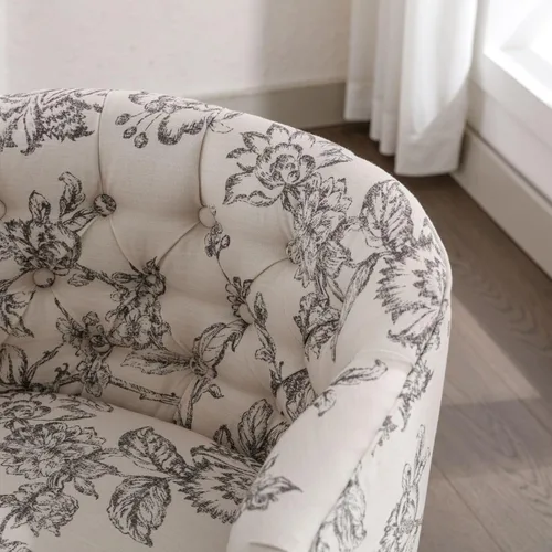 Vista 8 de DUOMAY Juego de 2 sillas de comedor modernas copetudas, silla auxiliar tapizada de lino, cómoda silla de barril con patas de madera para el hogar