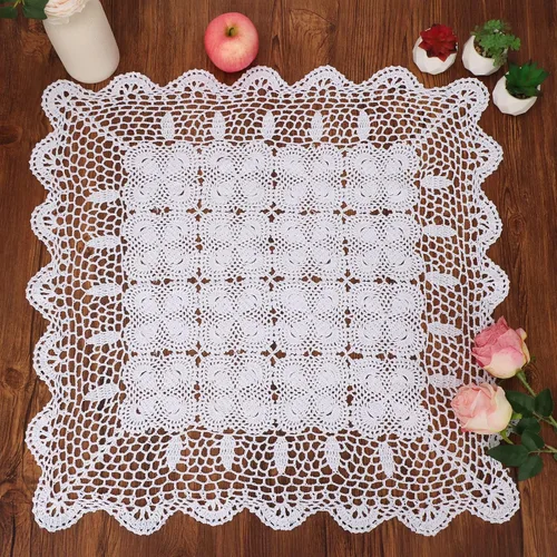 Vista 12 de kilofly Manteles individuales hechos a mano con encaje de algodón y ganchillo, para sofá, cuadrados, beige, 27 pulgadas