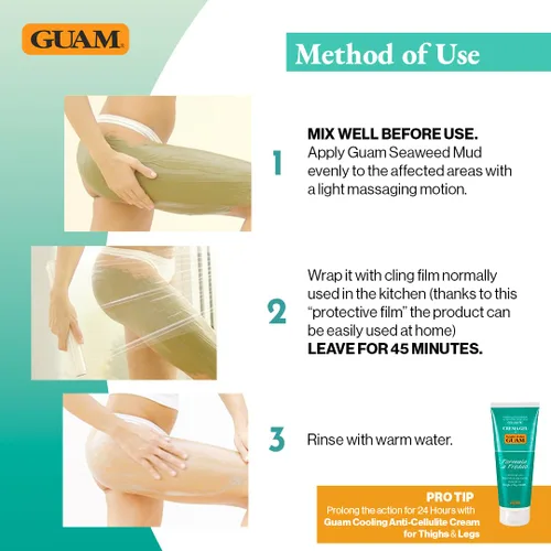 Vista 6 de GUAM Fórmula anticelulítica para el frío, envoltura corporal de algas marinas para celulitis, arcilla tensora de la piel para celulitis corporal e