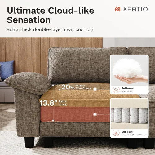 Vista 5 de MIXPATIO - Sofá seccional en forma de U de 123 pulgadas con cojines tipo nube, juego de sofá modular de asiento profundo con 5 asientos y 2 Gris