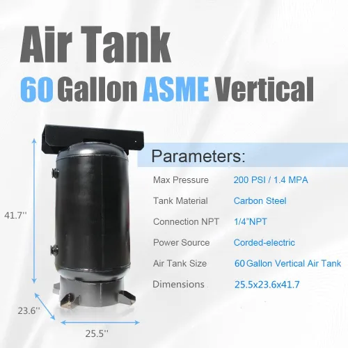 Vista 2 de Tanque de aire vertical industrial del receptor del compresor de aire de 60 galones clasificado para 200 PSI con ASME codificado