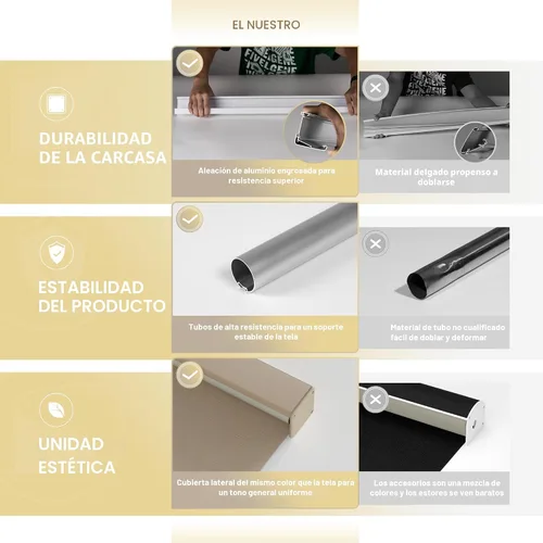 Vista 5 de Persianas enrollables opacas de lino para ventanas, sin cordones, para oscurecer la habitación, fáciles de instalar, con cenefa de casete, persianas