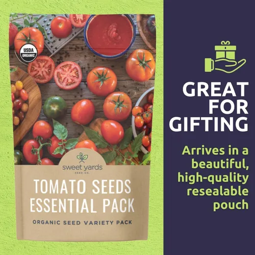 Vista 6 de Paquete variado de semillas de tomate orgánico – 5 paquetes individuales – Temporada 2026 – Roma, Brandywine rosa, cereza Sweetie, Krim negro