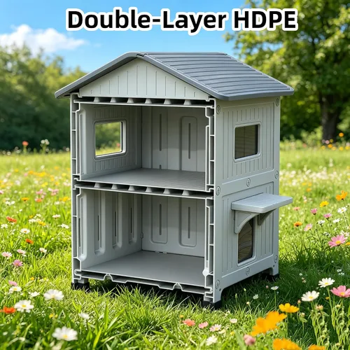 Vista 5 de Casa para gatos al aire libre, casas de 2 pisos al aire libre para gatos salvajes, refugio exterior de plástico, resistente a la intemperie