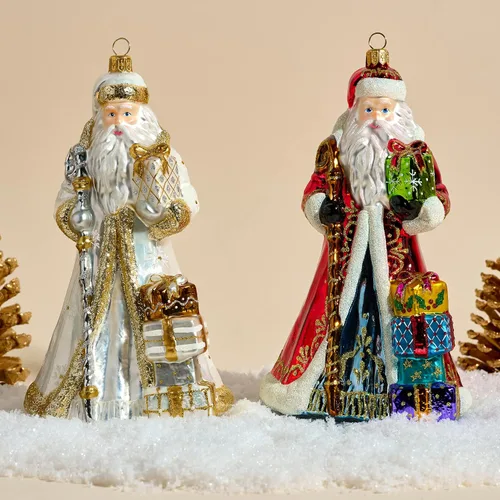 Vista 3 de Colección 2025 de Miss Christmas Adorno festivo de Papá Noel de 7.5 pulgadas de vidrio soplado para árbol de Navidad (Papá Noel elegante en blanco)