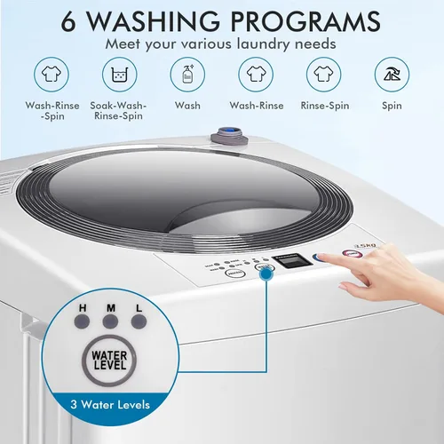 Vista 4 de COSTWAY Lavadora portátil, capacidad de 8 libras, lavadora completamente automática con 6 programas de lavado, pantalla LED, 3 niveles de agua