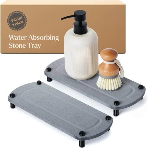 Vista 8 de 2 bandejas de jabón de piedra absorbente de agua para fregadero de cocina y baño, estante de secado rápido de tierra de diatomeas y organizador