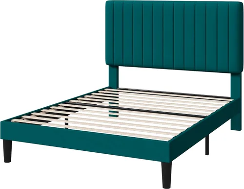 Vista 16 de HOOMIC Twin Bed Frame, Velvet Upholstered Platform Bed with Adjustable Vertical Channel Tufted Headboard, Mattress Foundation with Strong Wooden