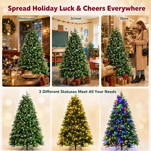 Vista 7 de COSTWAY Árbol de Navidad artificial de 6 pies, diseño preiluminado con Verde nevado