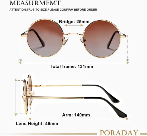 Vista 6 de PORADAY Circle Lennon - Gafas de sol polarizadas redondas retro, estilo hippie, gafas de sol de círculo pequeño