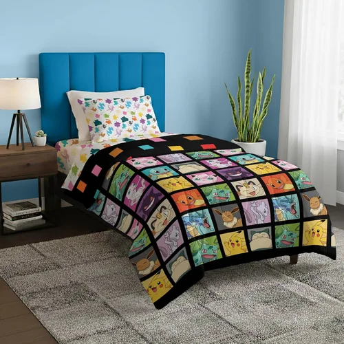 Vista 11 de Northwest Pokemon - Juego de cama individual en una bolsa, Pikachu Squirtle Eevee Charmander, ropa de cama de anime para niñas y niños, escuadrón