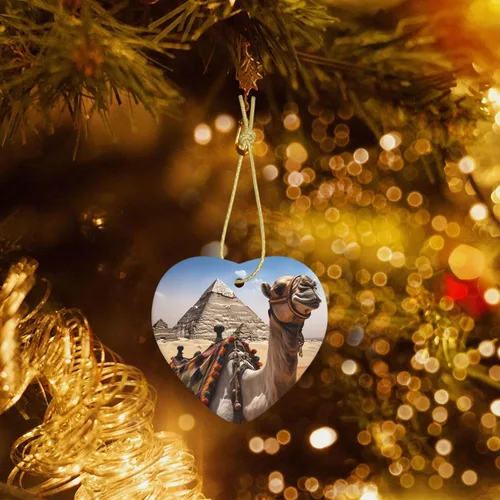 Vista 7 de Pirámide Camel Print Adornos de Navidad Corazón Cerámica Árbol de Navidad Adornos Colgantes de Porcelana Colgante para Decoración de Vacaciones