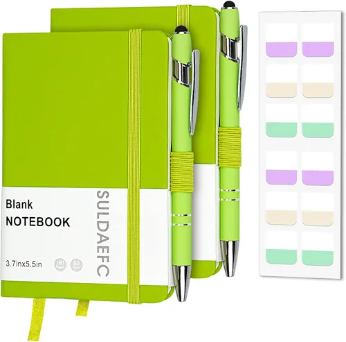 Vista 11 de Paquete de 2 cuadernos de bolsillo rayados con bolígrafo, cuaderno de tapa dura A6, mini bloc de notas de 3.7 x 5.5 pulgadas, papel grueso de 3.53