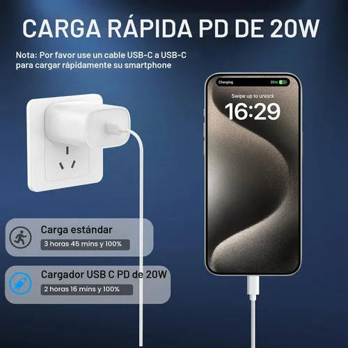 Vista 4 de Cargador para teléfono 15, bloque de carga rápida USB C de 20 W y cable de tipo C a tipo C de 3 pies para teléfono 15/15 Pro/15 Pro Max/15 Plus, Pad
