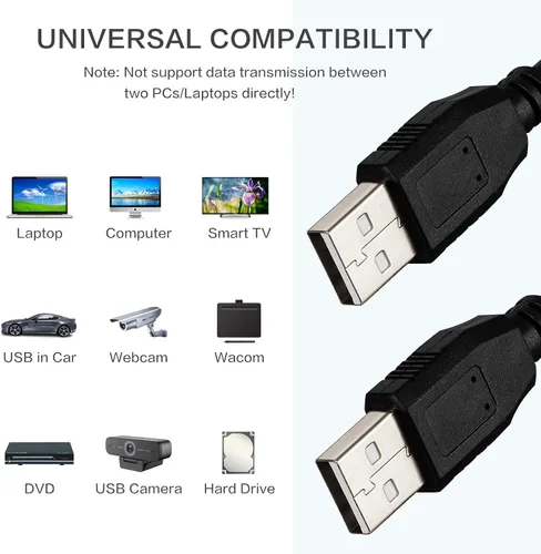 Vista 3 de Cable de extensión USB 2.0 de 25 pies tipo A macho a tipo A macho AM a AM negro