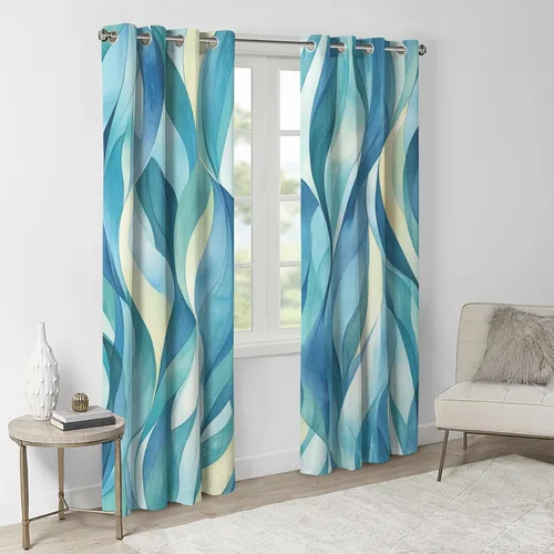 Vista 4 de Cortinas opacas con degradado azul de 39 pulgadas de largo, cortinas abstractas para decoración de dormitorio, cortinas de ventana modernas