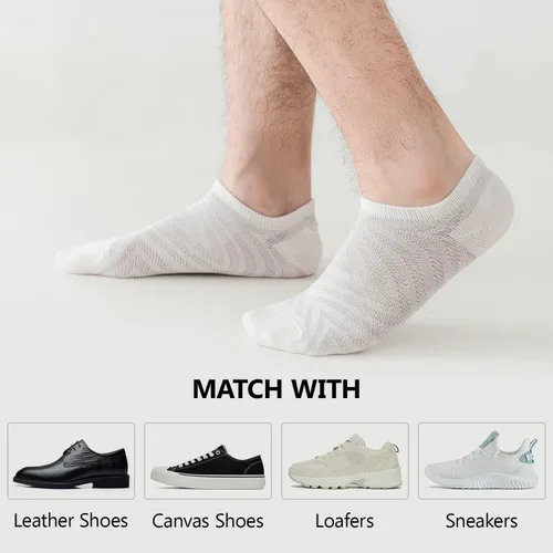Vista 7 de Calcetines invisibles para hombres y mujeres, 8 pares de calcetines tobilleros de fibra de bambú, antideslizantes, transpirables, suaves, a la moda