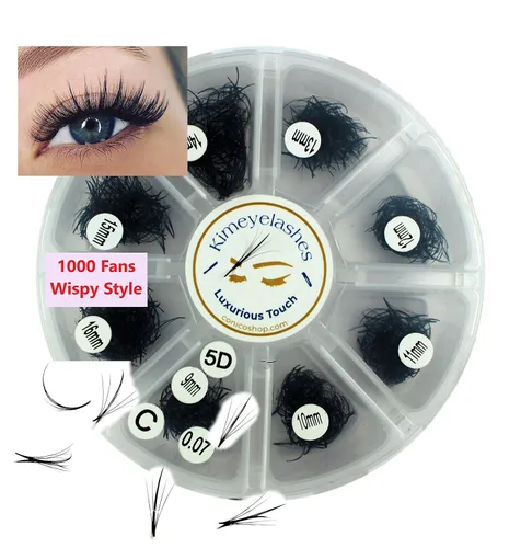 Vista 5 de Extensiones de pestañas postizas con forma de abanico Wispy en forma de espigas 5D 7D 1000 Promade en abanico de longitudes mixtas de 0.354 in-0.630