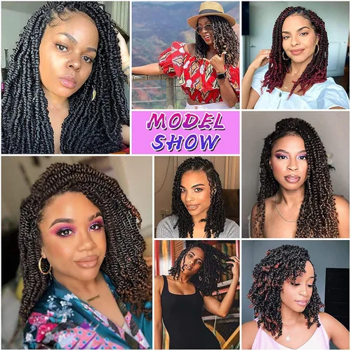 Vista 6 de Extensiones de cabello trenzado de resorte, 6 paquetes de 8 pulgadas, esponjoso, de ganchillo, Passion Twist, extensiones de cabello sintético