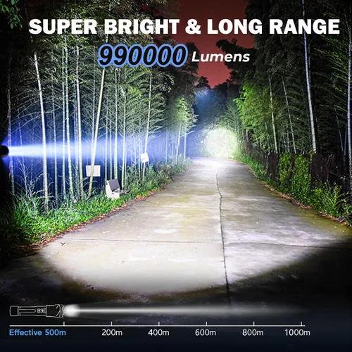 Vista 9 de Cinlinso Linterna de Altos Lúmenes Recargable Paquete de 2, 990000 Lúmenes Súper Brillantes, Linternas LED con 7 Modos de Luz, IPX6 Impermeable