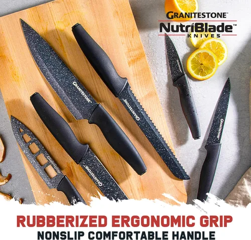 Vista 7 de Nutriblade - Juego de cuchillos con bloque de Granitestone de cocina profesional, 6 piezas, cuchillas de acero inoxidable ultra afiladas