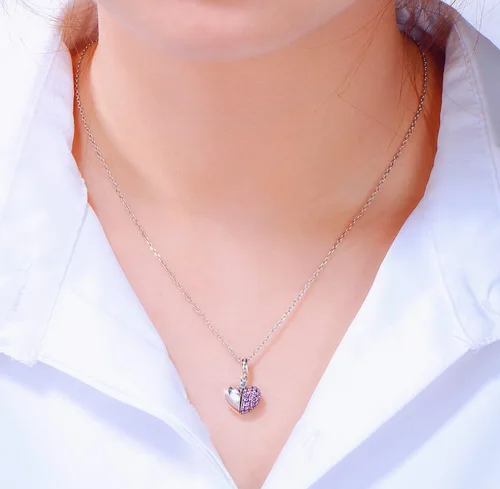 Vista 6 de GW Colgante de plata de ley 925 con dije de corazón para mujeres y niñas, Cristal Metal, cristal