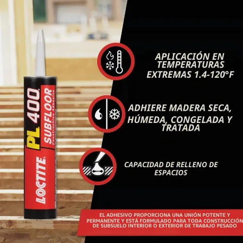 Vista 3 de Loctite PL 400 Adhesivo resistente para subsuelo, 10 fl oz, cartucho