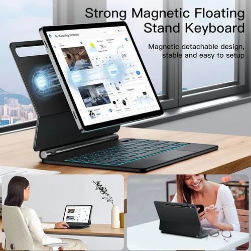 Vista 3 de JUQITECH Funda para Teclado Mágico para Samsung Galaxy Tab S10 Lite S10 FE 2025 S9 FE 10.9 Pulgadas S11 S9 S8 S7 11", Soporte Magnético