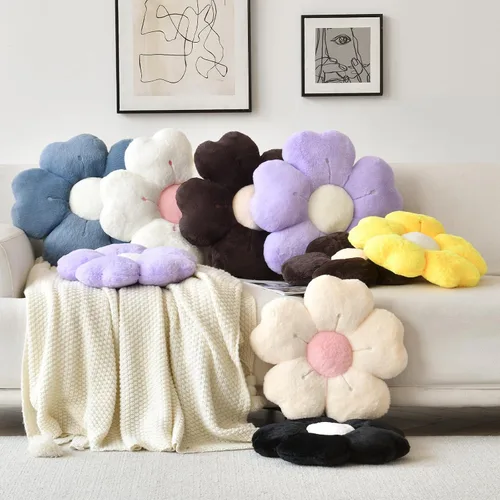 Vista 6 de Almohada en forma de flor, lindas almohadas decorativas con suave pelaje de conejo para sofá, cama, silla y suelo, almohadas de Navidad, cojines