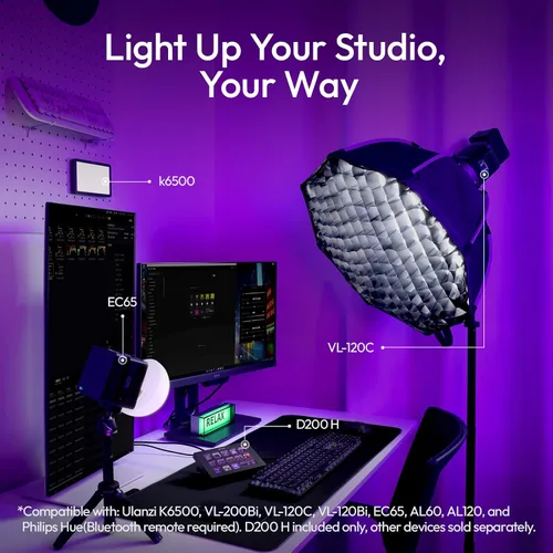 Vista 6 de ULANZI D200H Controlador de Estudio de 7 en 1 con Hub, Teclado de Accesos Rápidos, Teclado Programable con Teclas Macro LCD Personalizables, Panel