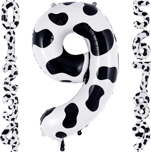 Vista 16 de Globo con el número 0 con estampado de vaca, globos grandes de cumpleaños con número de vaca de 40 pulgadas, globos de aluminio Mylar número 0