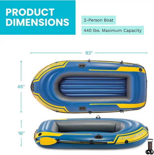 Vista 4 de Set de Bote Hinchable Intex Challenger 2: Incluye Remos Deluxe de 48 Pulgadas y Bomba de Alta Potencia Amarillo