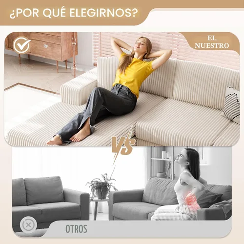 Vista 6 de Vongrasig Sofá modular sin hueso de 105 pulgadas para sala de estar, sofás modulares con diván en forma de L, cómodo sofá nube de espuma
