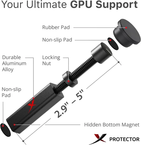 Vista 3 de X-Protector Soporte de GPU – Soporte grande de GPU de 2.9 pulgadas – 5 pulgadas – Soporte de GPU premium con almohadilla de goma – Soporte de GPU