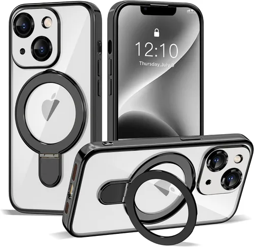 Vista 111 de Funda compatible con iPhone 12 con soporte de anillo magnético invisible [compatible con Mag-Safe] [Protector completo de lente de cámara] Funda