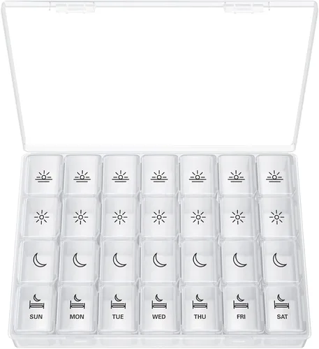 Vista 9 de Organizador de Pastillas XL 4 Veces al Día, BUG HULL Pastillero Semanal Grande para Viajar, Estuches de Pastillas Portátiles Contenedor de Pastillas