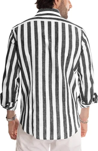 Vista 2 de Renaowin Camisas de manga larga con botones, estilo casual, a rayas, de algodón
