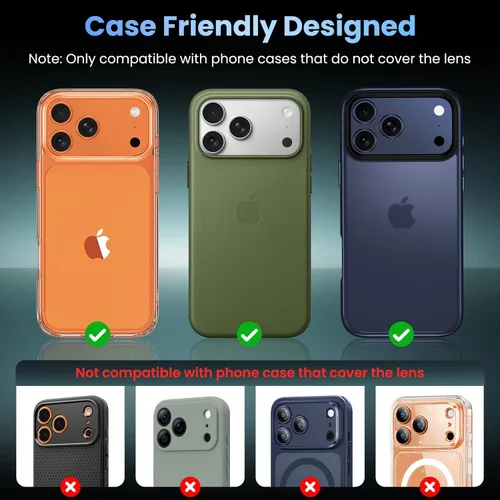 Vista 4 de Uyiton Protector de lente de cámara para iPhone 17 Pro - [Tipografía única + lente de teléfono diseño de círculo rojo] Cubierta de cámara de vidrio