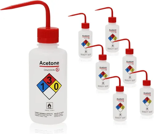 Vista 9 de 6 botellas de lavado de agua de seguridad, vol.16.9 fl oz (17 oz), botella de acetona con boca estrecha para laboratorio WBD500A6