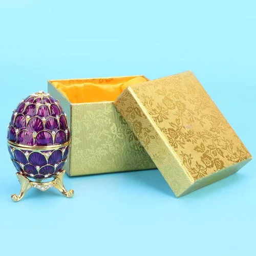 Vista 5 de GLOGLOW Organizador de joyas de huevos de Pascua, estilo Faberge, caja de baratijas con bisagras, soporte para anillos de joyería, cajas de figuras