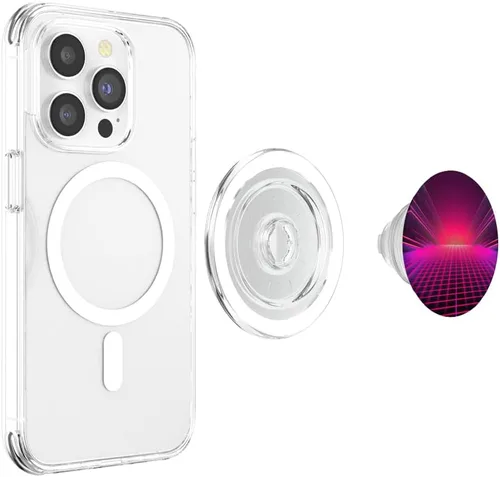 Vista 4 de Retrowave 80s Digital Vaporwave Synthwave PopSockets MagSafe PopGrip for iPhone