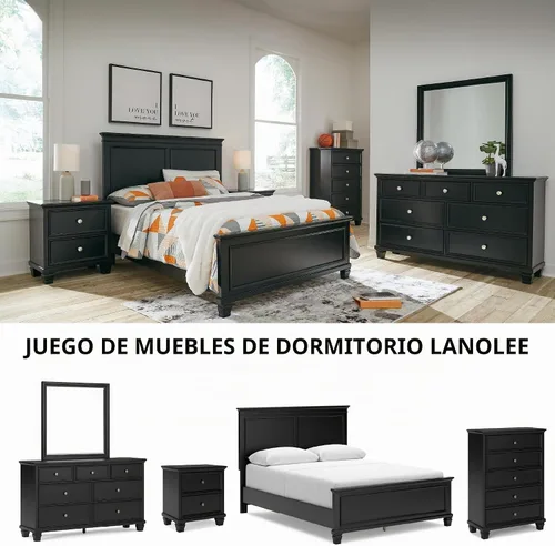 Vista 7 de Signature Design by Ashley - Mesita de noche alta estilo granja, 2 cajones, color negro