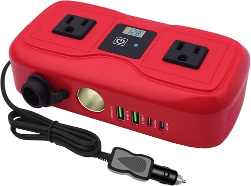 Vista 9 de Inversor de corriente para coche 7 en 1, inversor de corriente para coche de 200 W de CC 12 V a 110 V de CA con voltímetro LED, carga de 4 puertos