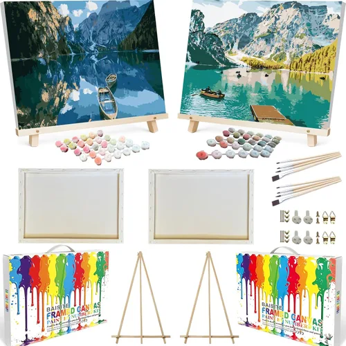 Vista 53 de BAISITE 0304 - Kit de pintura por números para adultos principiantes; paquete de 2 lienzos de 8 pulgadas de ancho x 12 pulgadas de largo; caja